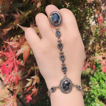 Luxury Vintage Boho 14K Gold Color Crystal Flower Link Bracelet Link Ring - The Jewellery Supermarket